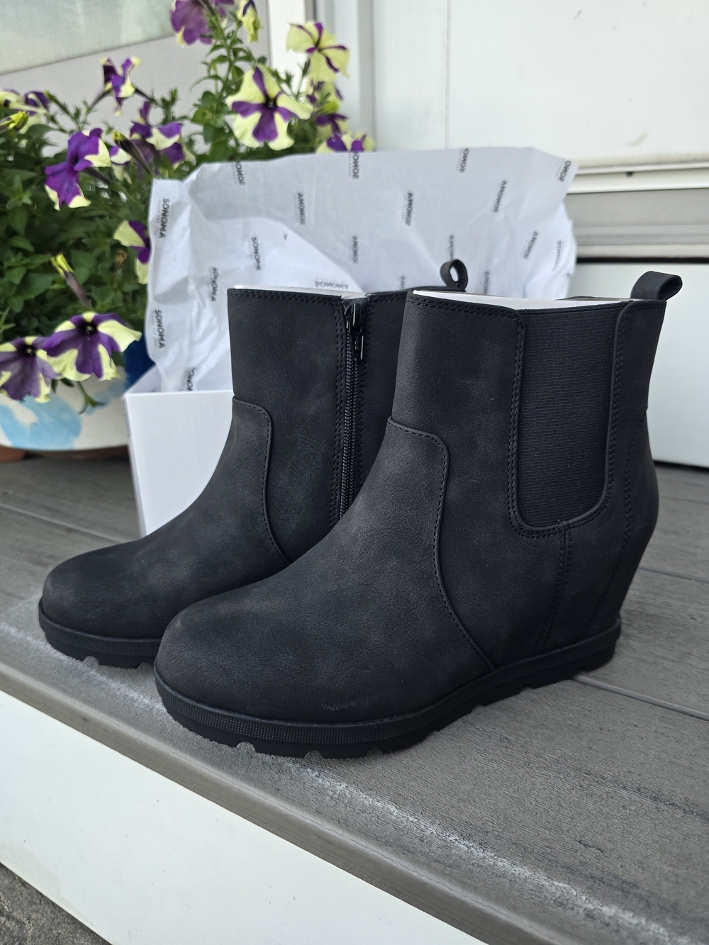 Sonoma Black Wedge Ankle Boots Size 7
